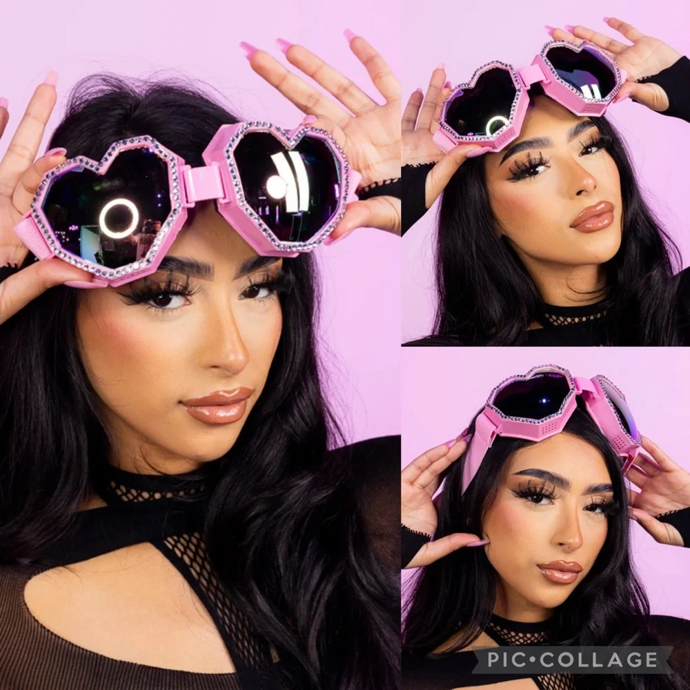 Unisex Heart Shaped Rhinestone Festival Rave Fashion Goggles Glasses